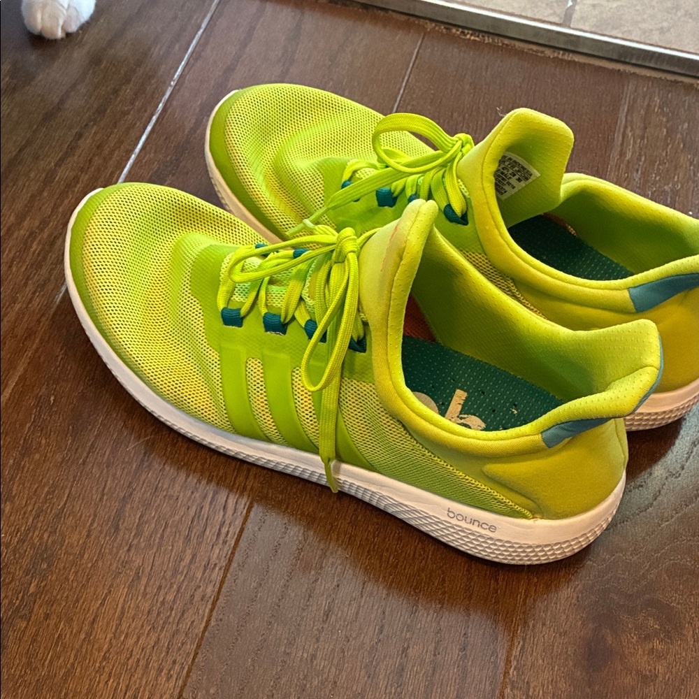 adidas Neon Yellow-Green Athletic Sneakers with Blue Accents